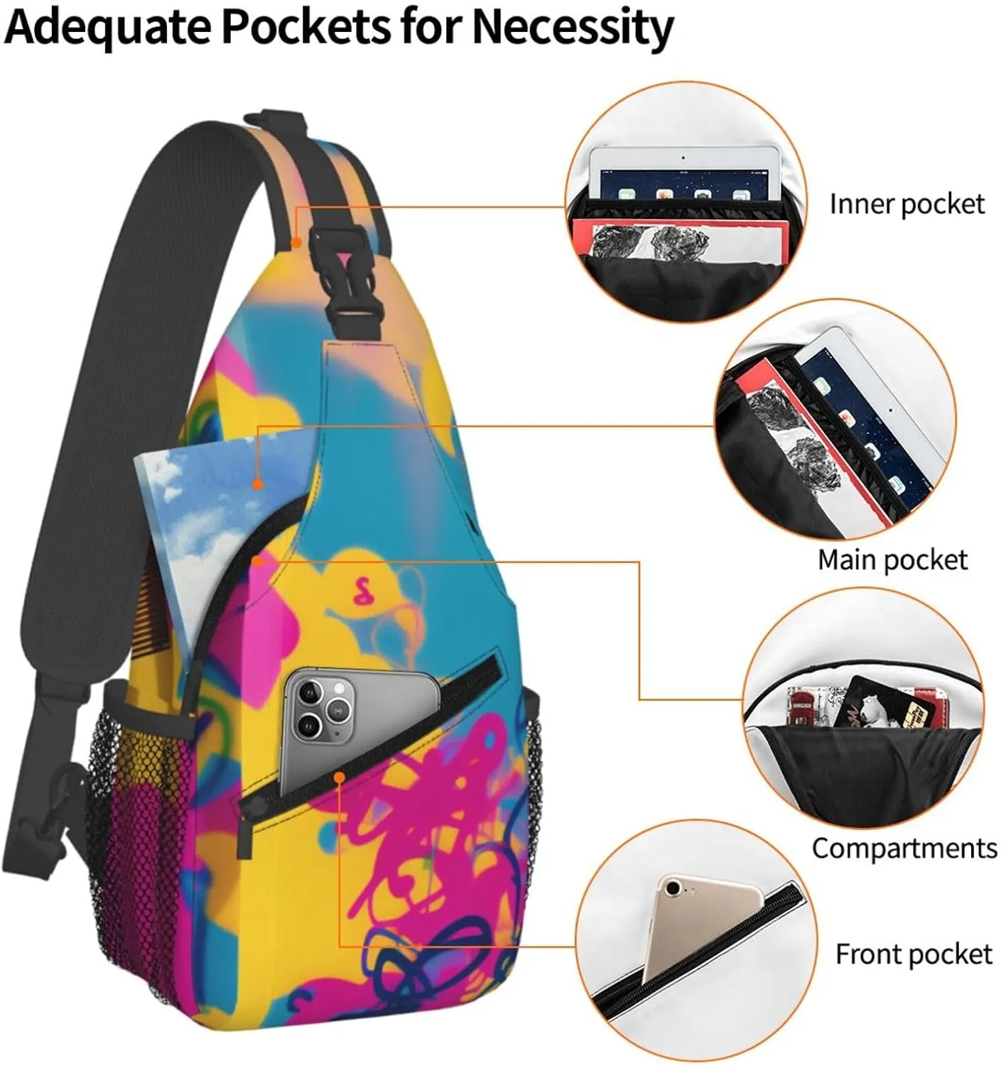 Skull With Flowers Sling Bag For Women Mencross Sling Bag Fashion Crossbody Shoulder Bag Chest Bag For Hiking Travel