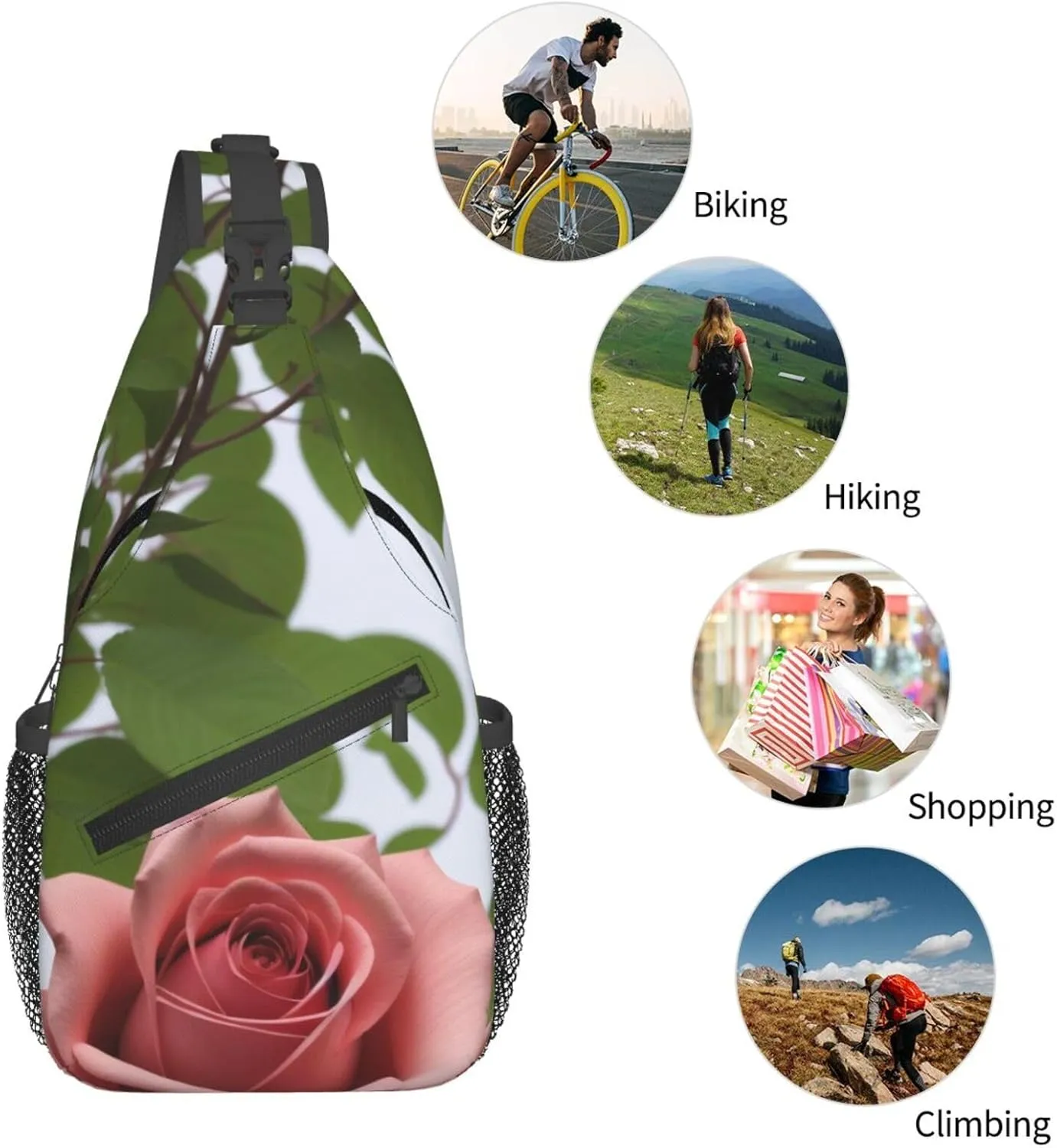 Skull With Flowers Sling Bag For Women Mencross Sling Bag Fashion Crossbody Shoulder Bag Chest Bag For Hiking Travel