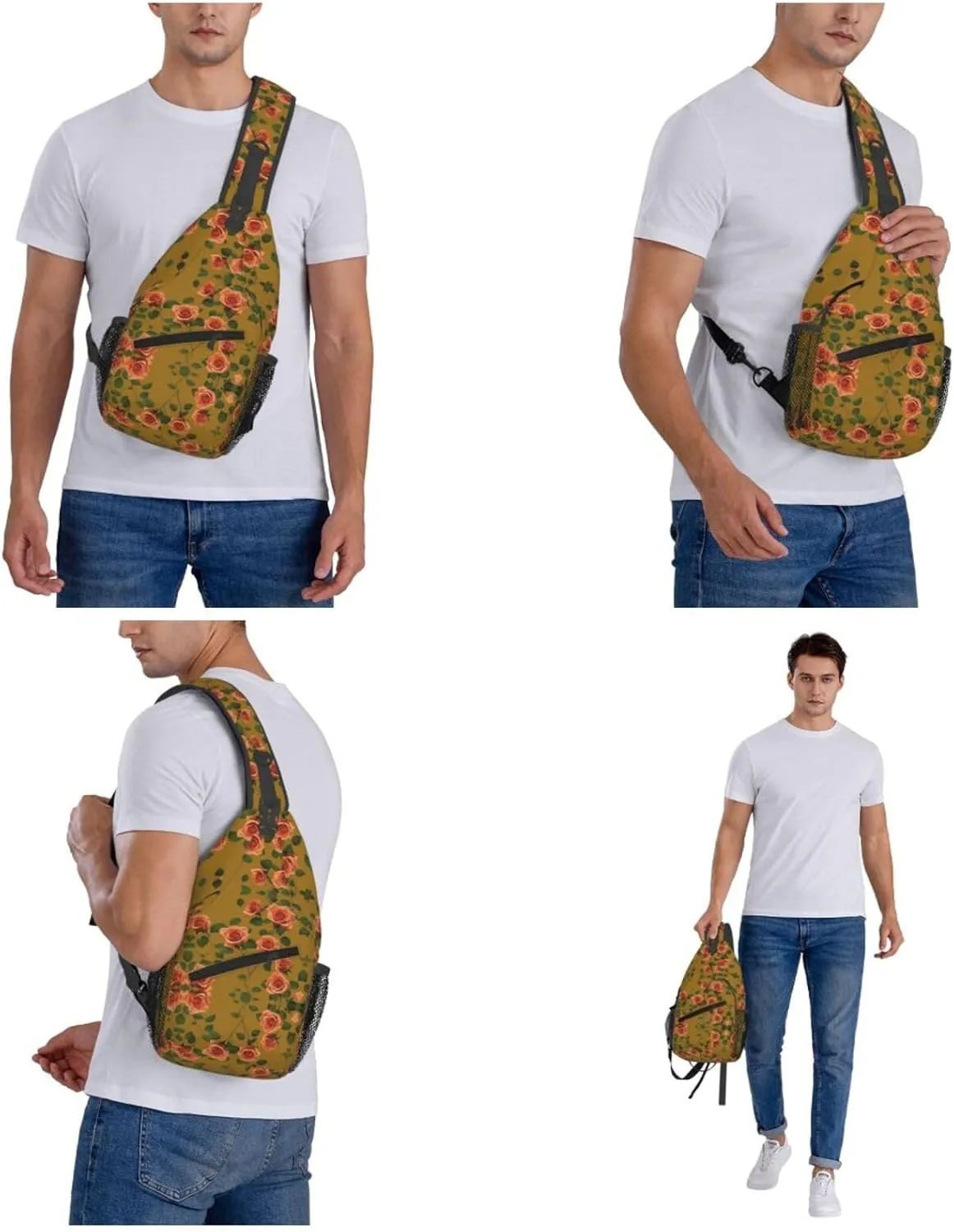 Skull With Flowers Sling Bag For Women Mencross Sling Bag Fashion Crossbody Shoulder Bag Chest Bag For Hiking Travel