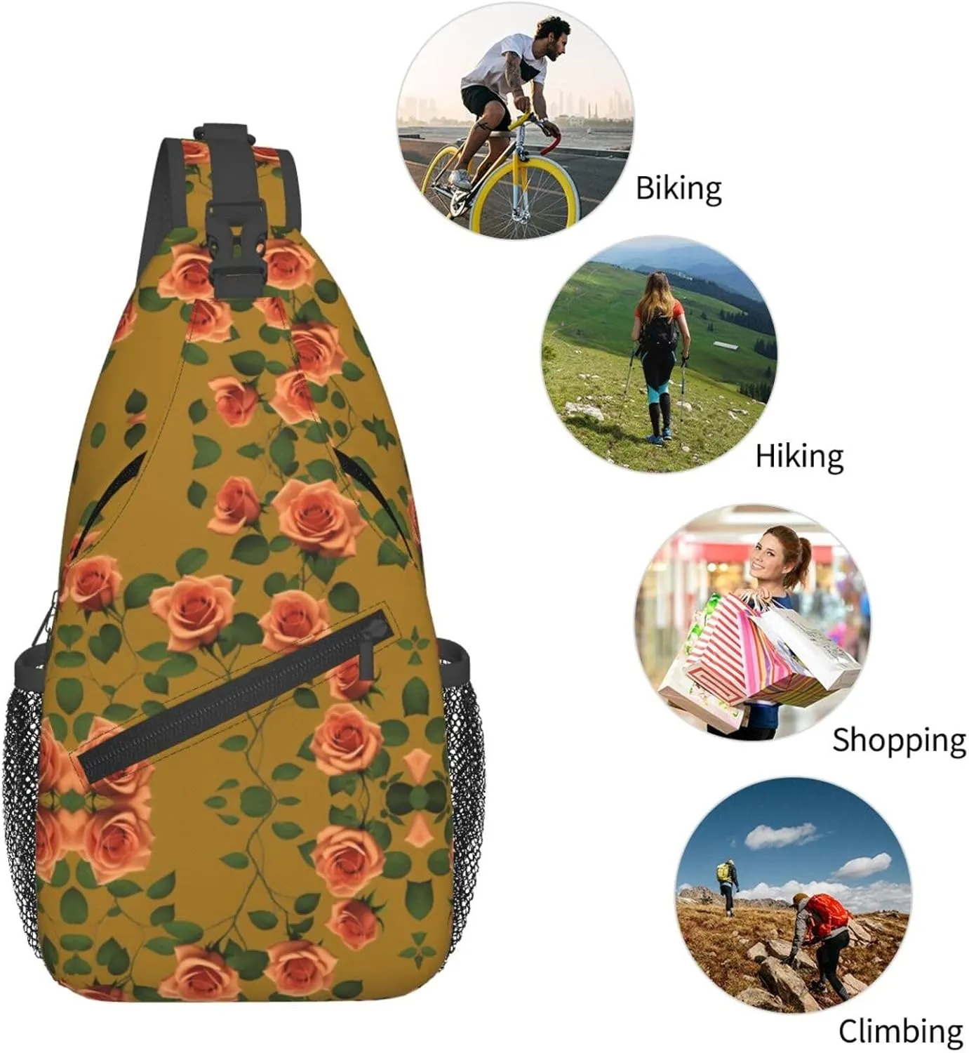Skull With Flowers Sling Bag For Women Mencross Sling Bag Fashion Crossbody Shoulder Bag Chest Bag For Hiking Travel