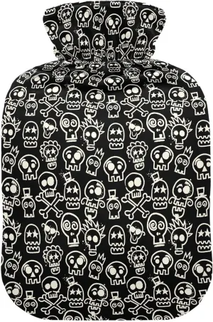 Skulls Black Hot Water Bottle with Cute Cover 2L Winter Hot Water Bag Warm Water Bag for Menstrual Cramps, Neck and Shoulder Pain Relief