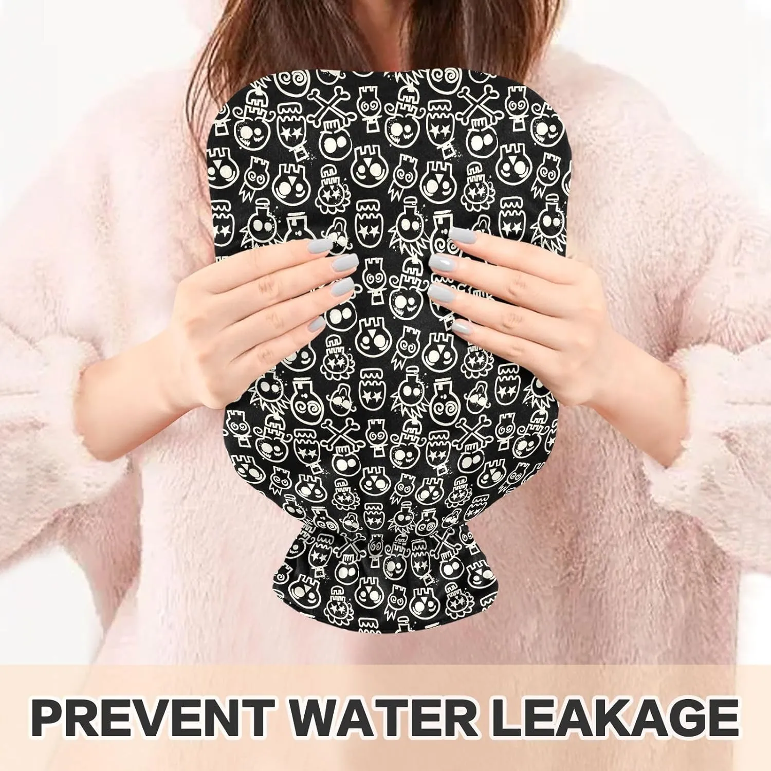 Skulls Black Hot Water Bottle with Cute Cover 2L Winter Hot Water Bag Warm Water Bag for Menstrual Cramps, Neck and Shoulder Pain Relief