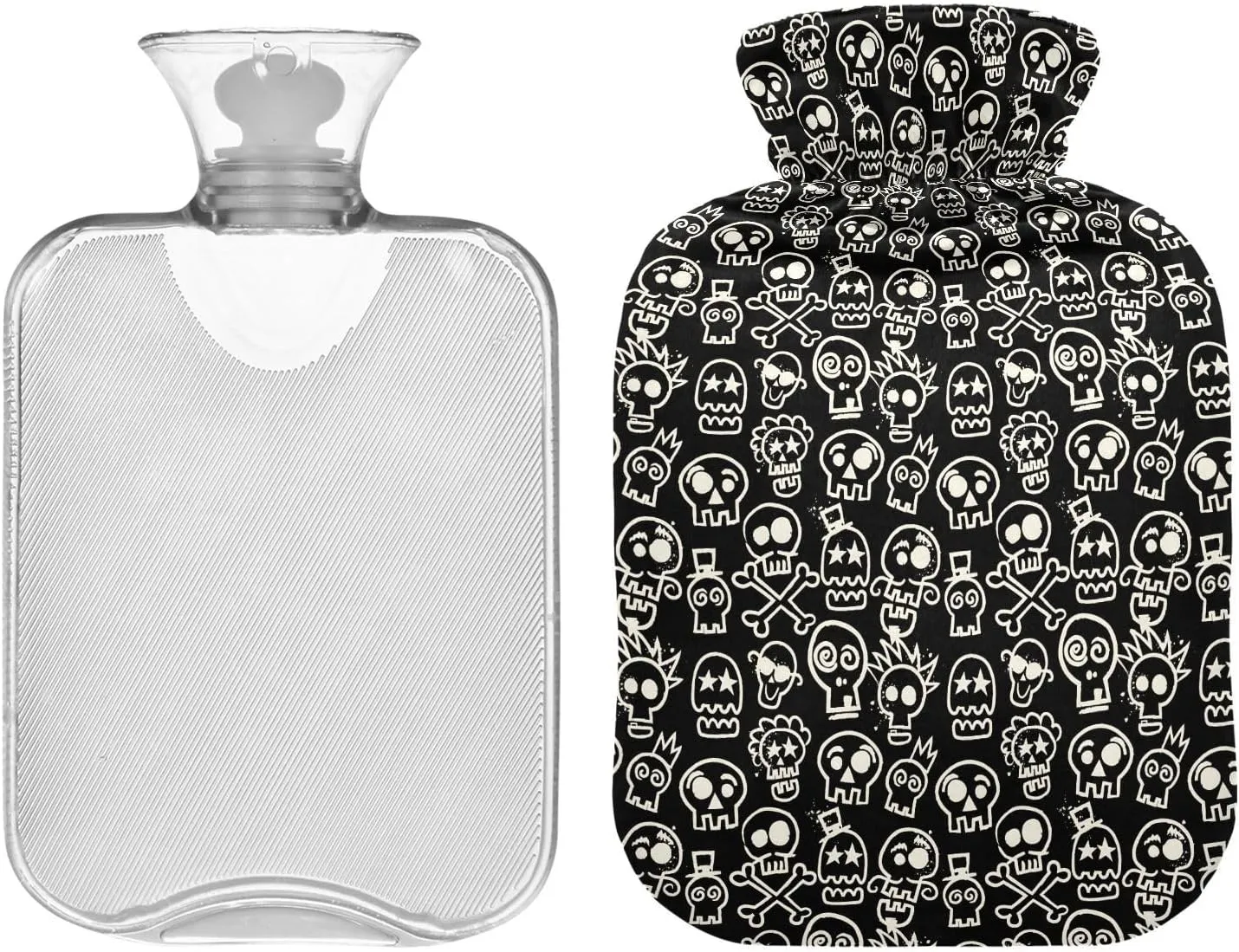 Skulls Black Hot Water Bottle with Cute Cover 2L Winter Hot Water Bag Warm Water Bag for Menstrual Cramps, Neck and Shoulder Pain Relief