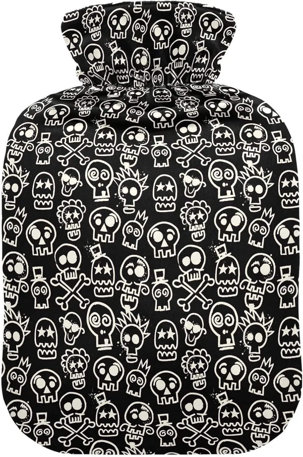 Skulls Black Hot Water Bottle with Cute Cover 2L Winter Hot Water Bag Warm Water Bag for Menstrual Cramps, Neck and Shoulder Pain Relief