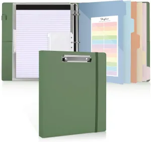 SKYDUE 3 Ring Binder with Clipboard,1 Inch Binder, 13.2" × 10.2" PU Clipboard Binder with Notepad & 5 Dividers with 5 Pockets, Labels, Clipboard Folder Great for School Office(Fit Letter Sized Paper)