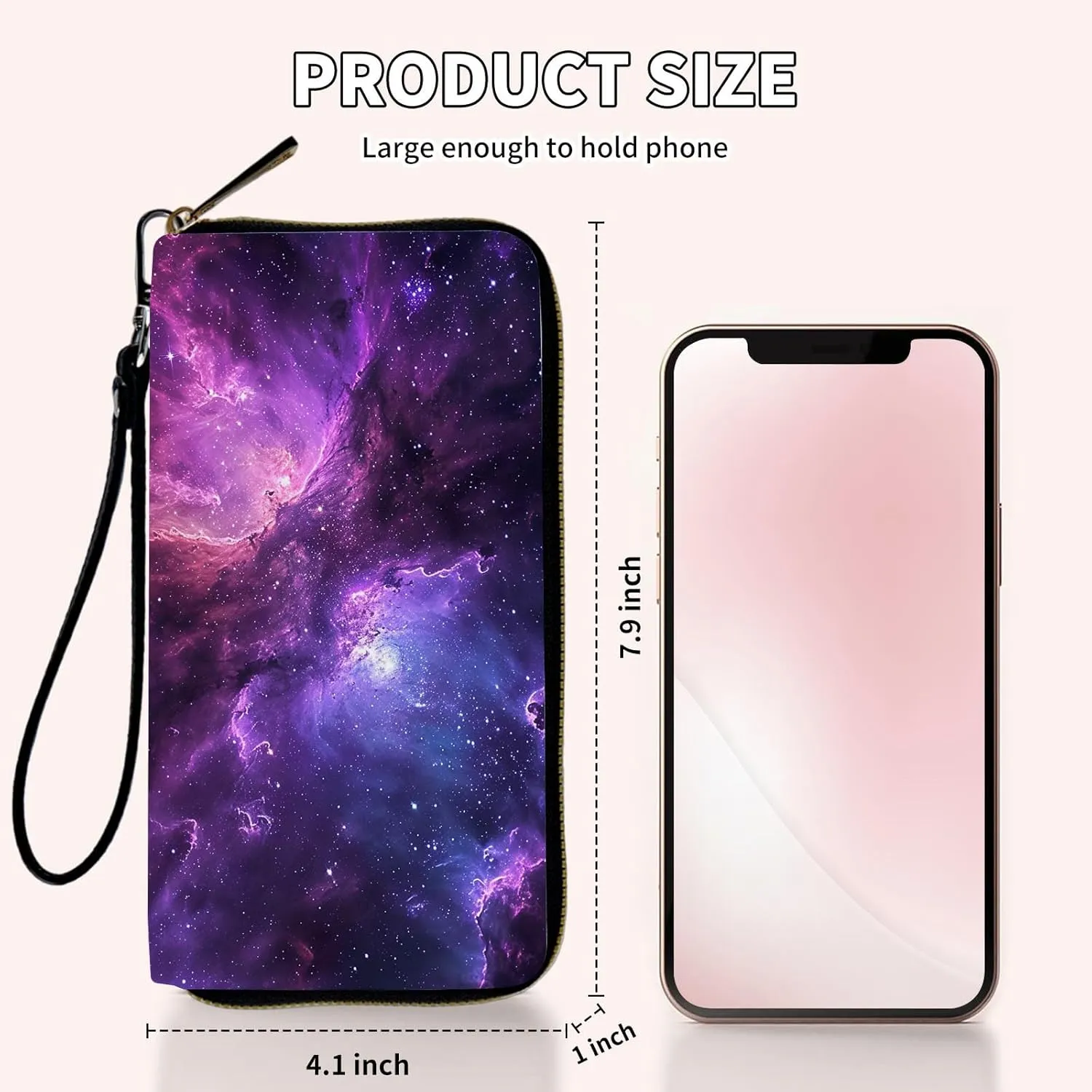 Slim Cute Zipper Wristlet Wallet for Women with RFID Blocking, PU Leather Clutch Credit Card Holder Purse, Ladies Glitter Galaxy Starry