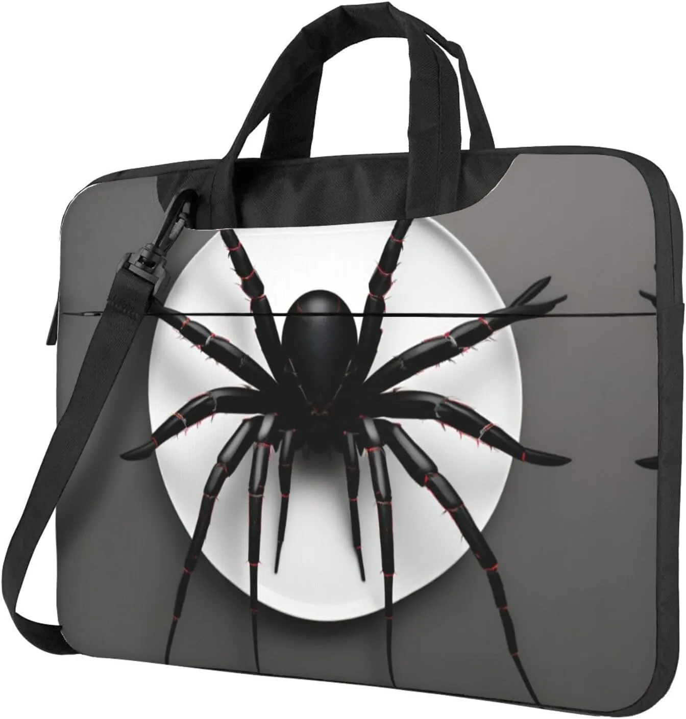 Slim Laptop Shoulder Bag Briefcase Notebook Handbag Computer Carrying Case Black Spider Print 15.6in