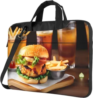 Slim Laptop Shoulder Bag Briefcase Notebook Handbag Computer Carrying Case Chicken leg burger drink Print 15.6in