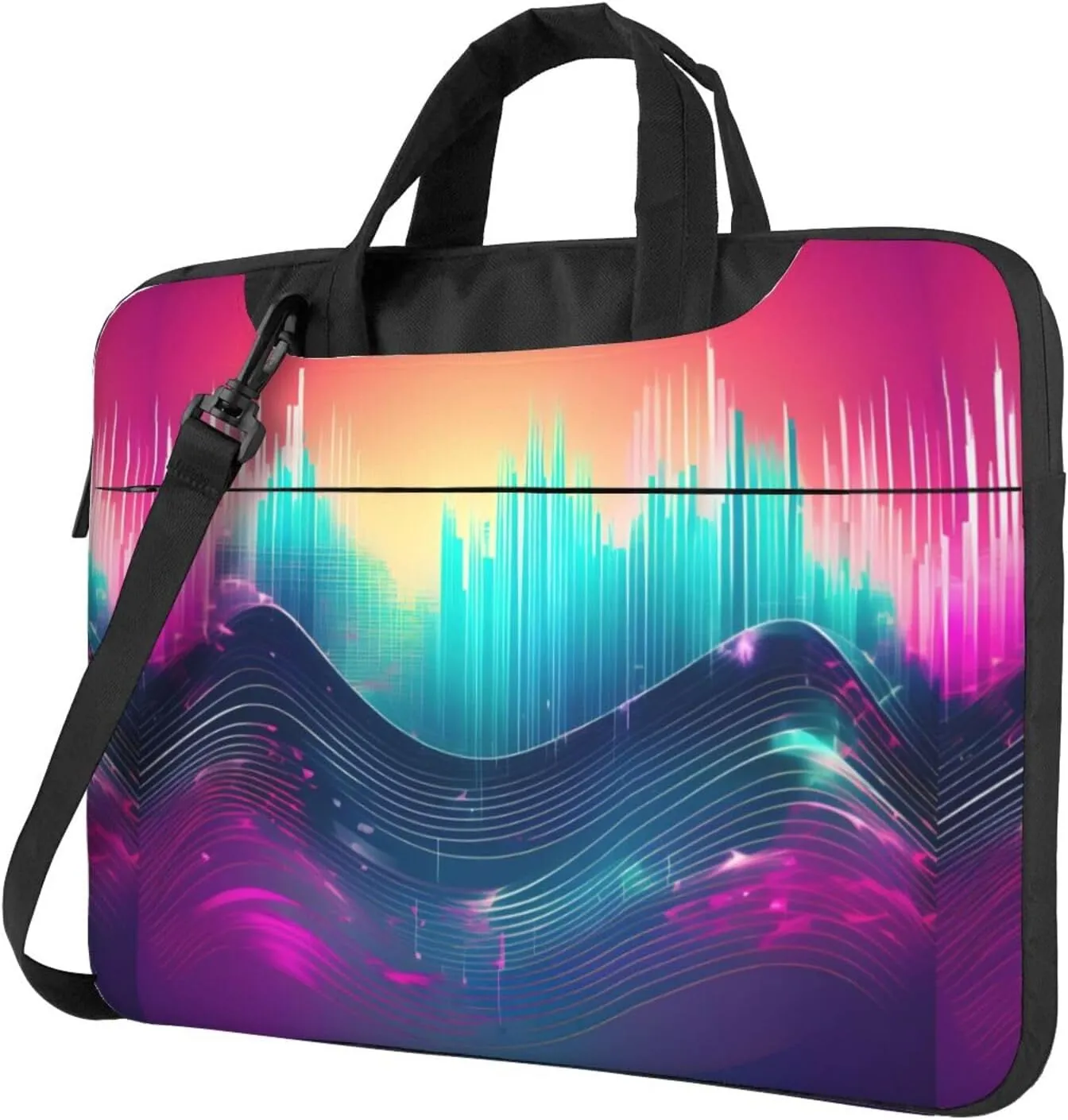 Slim Laptop Shoulder Bag Briefcase Notebook Handbag Computer Carrying Case Cool Music sound wave Print 15.6in