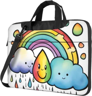Slim Laptop Shoulder Bag Briefcase Notebook Handbag Computer Carrying Case Rainbow Cloud Raindrop Print 15.6in