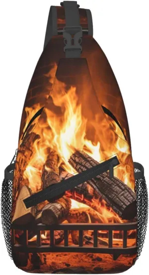 Sling Backpack Adjustable Crossbody Shoulder Bags Burning Firewood Large Fireplace Casual Chest Bag Hiking Daypack