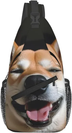 Sling Backpack Adjustable Crossbody Shoulder Bags Shiba Inu Smile Tongue Out Casual Chest Bag Hiking Daypack