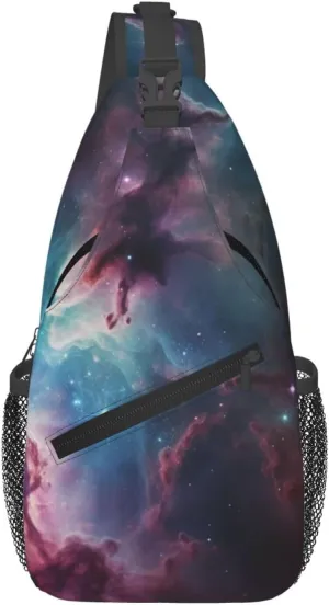 Sling Backpack Adjustable Crossbody Shoulder Bags Space Nebula with Cluster Casual Chest Bag Hiking Daypack