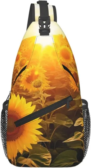 Sling Backpack Adjustable Crossbody Shoulder Bags Sunshine Sunflower Field Casual Chest Bag Hiking Daypack
