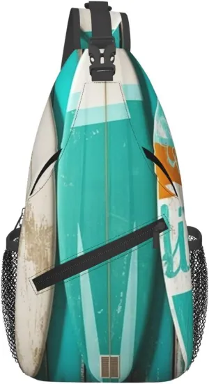 Sling Backpack Adjustable Crossbody Shoulder Bags Surfboard in Vintage Style Casual Chest Bag Hiking Daypack