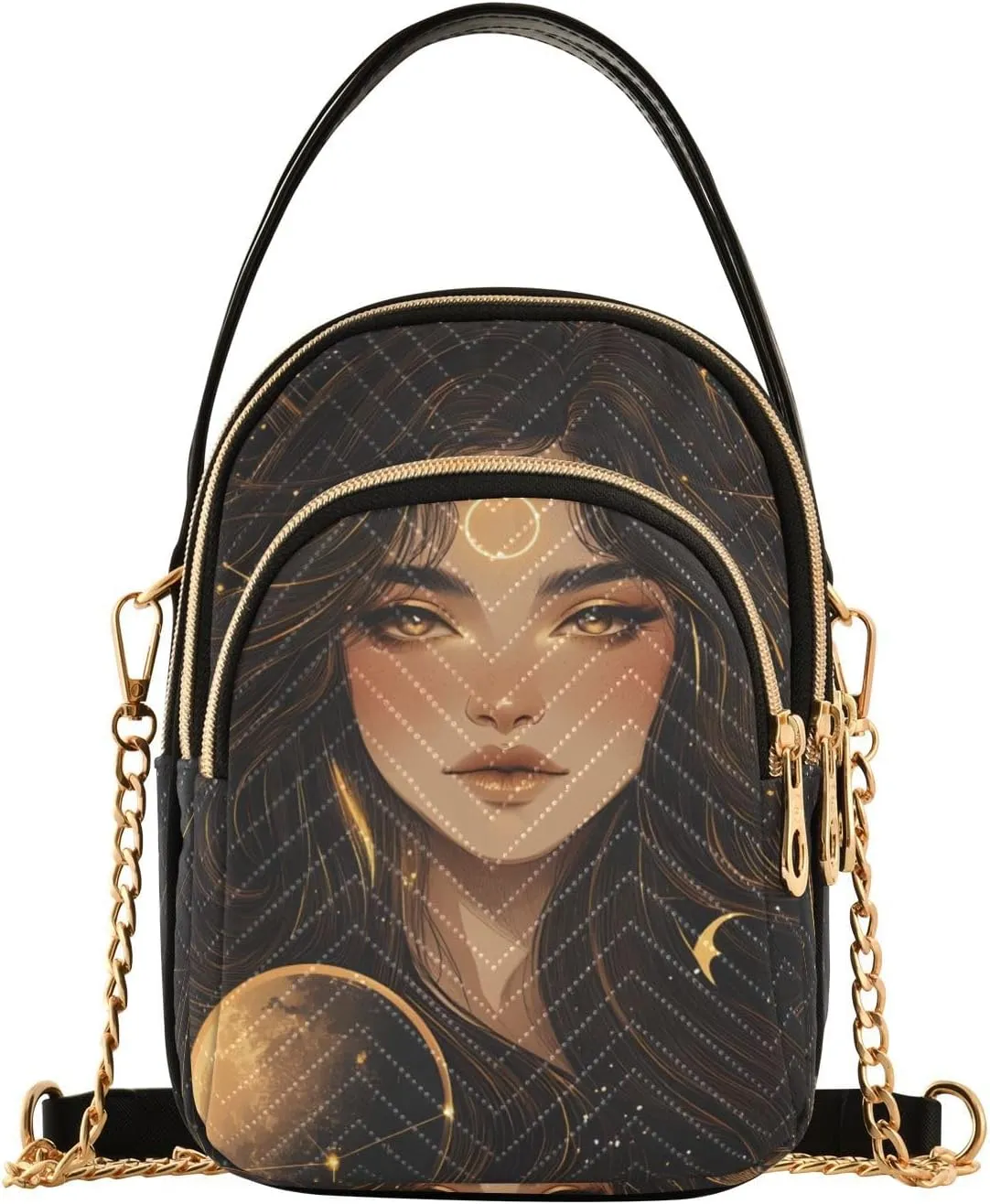 Sling Bag for Women Mysterious Moon Woman Print, Fashion Crossbody Handbags Purse with Chain Strap Top handle 5.91×3.15×8.27 Inches