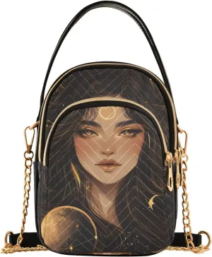 Sling Bag for Women Mysterious Moon Woman Print, Fashion Crossbody Handbags Purse with Chain Strap Top handle 5.91×3.15×8.27 Inches