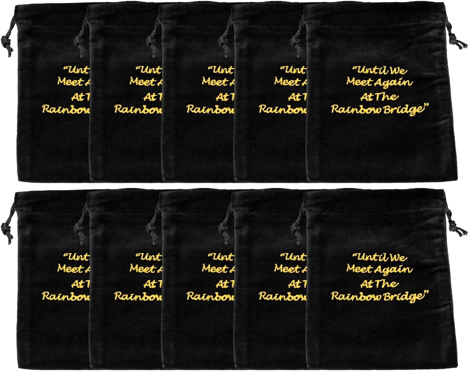Small Black Velvet Rainbow Bridge Cremains Bags for Ashes 10-Pack - Small Size 5"L x 7"H - for Holding 20 Cubic Inches of Pet Cremains - Includes Plastic Bags for Ashes