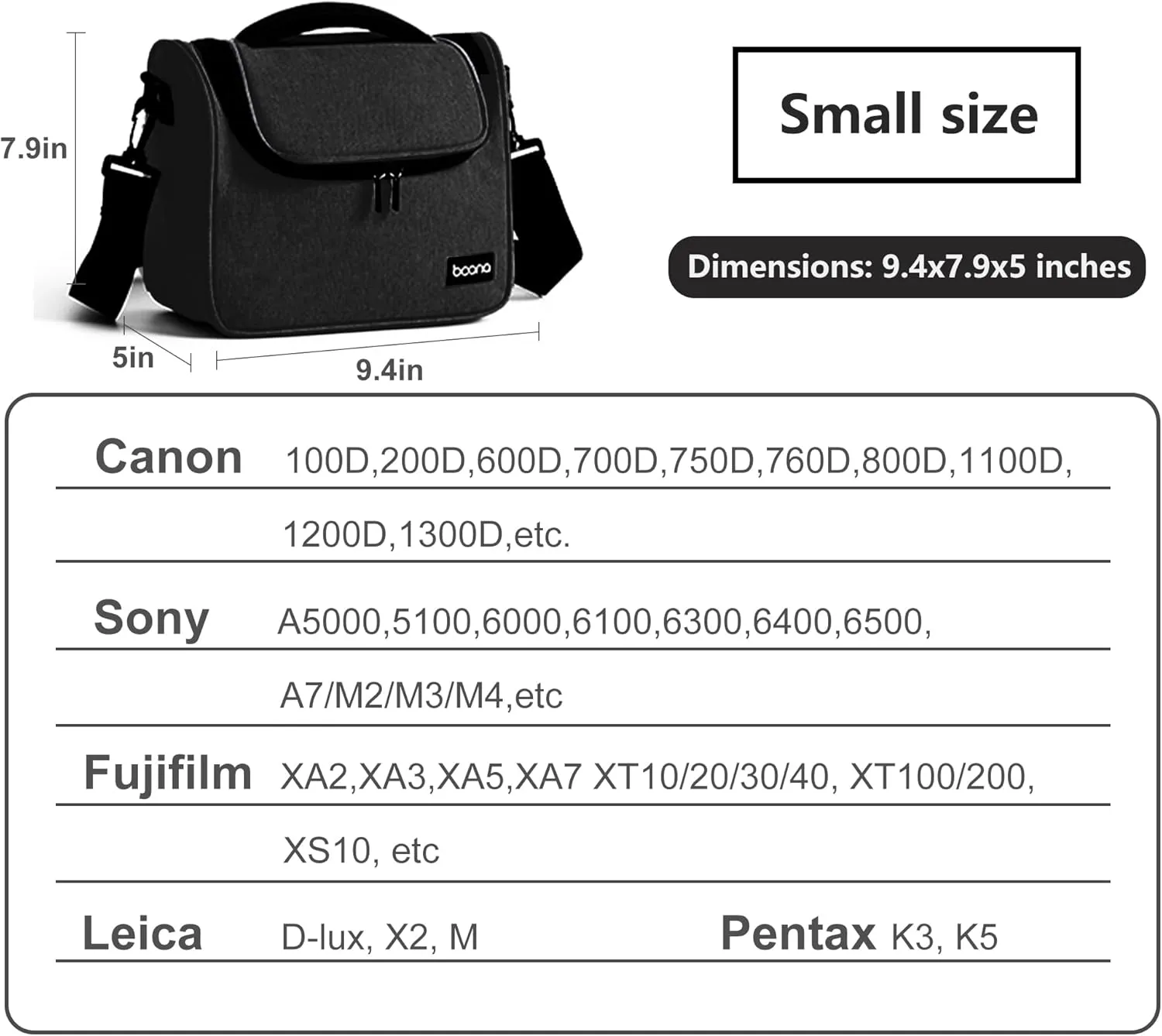 Small Camera Bag, Single Shoulder Compact Camera Case, Waterproof SLR/DSLR Crossbody Bags for Photographers, Compatible with Canon/Sony/Nikon/Fujifilm Device, Lens, Accessories (Black)