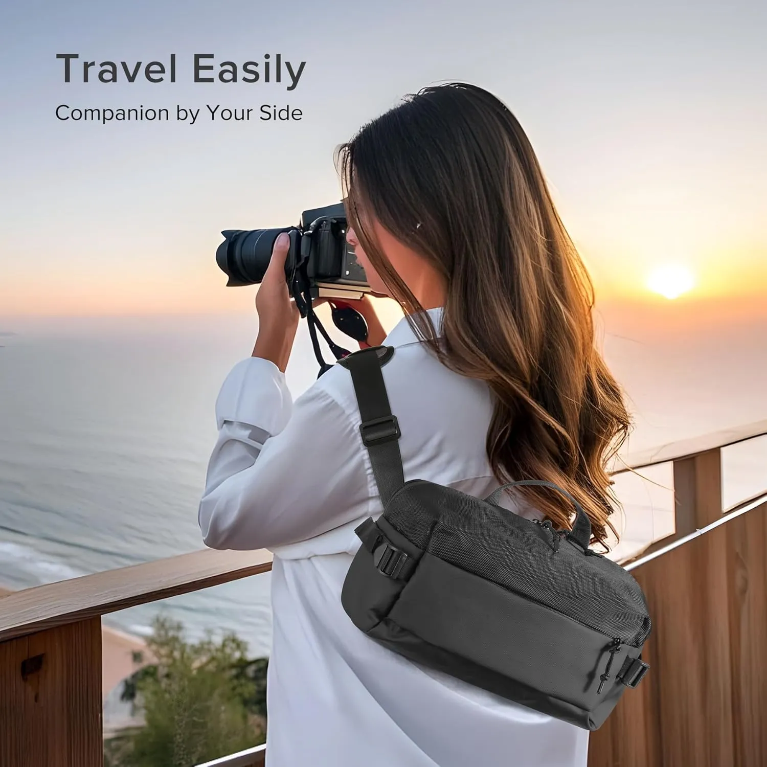 Small Camera Sling Bag for Travel Black – Waterproof Crossbody DSLR Bag with Rain Cover & Tripod Holder, Ultra Lightweight Design Fits Canon/Nikon/Sony Mirrorless Cameras