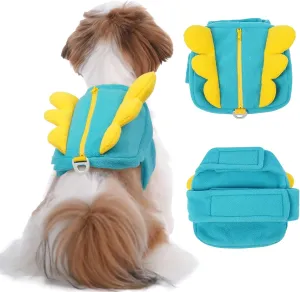 Small Dog Backpack Harness,Chest&Neck Hook-and-Loop Adjustable,Lightweight for Shih Tzu to Wear with D-Ring,Cute Backpack for Outdoor Daily Travel,Spring Colorblock Wing(Blue,S,3-7lb)