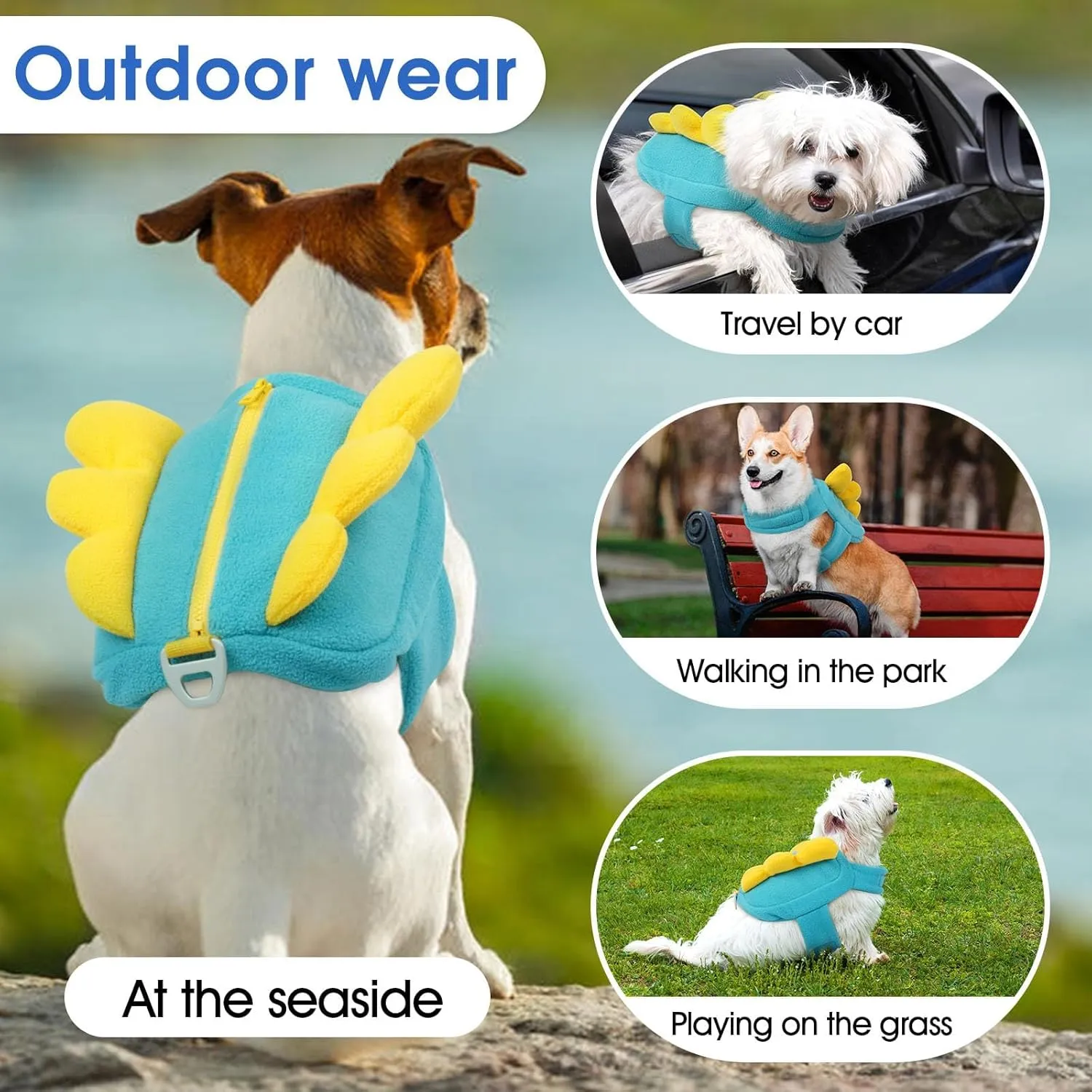 Small Dog Backpack Harness,Chest&Neck Hook-and-Loop Adjustable,Lightweight for Shih Tzu to Wear with D-Ring,Cute Backpack for Outdoor Daily Travel,Spring Colorblock Wing(Blue,S,3-7lb)