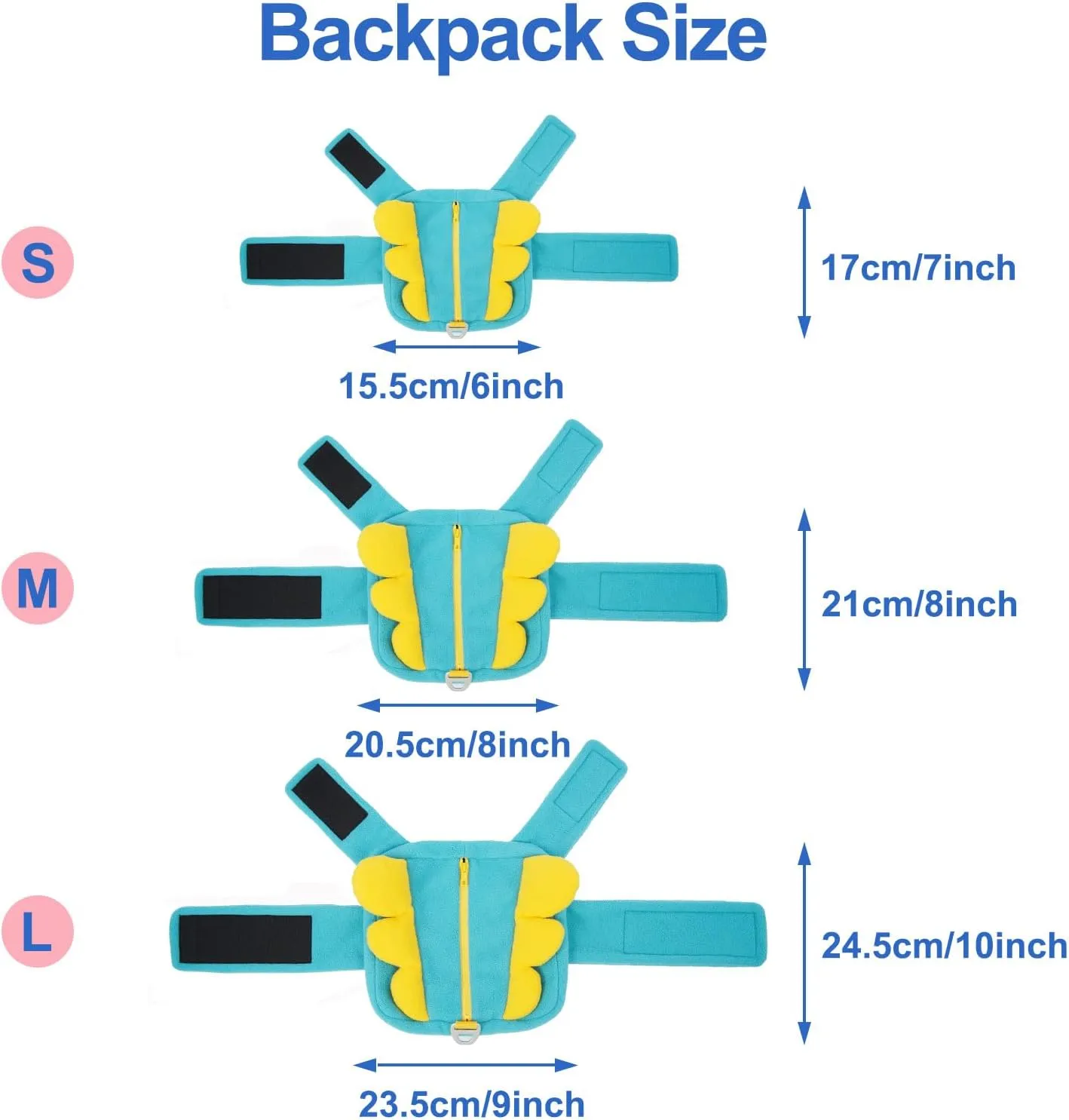 Small Dog Backpack Harness,Chest&Neck Hook-and-Loop Adjustable,Lightweight for Shih Tzu to Wear with D-Ring,Cute Backpack for Outdoor Daily Travel,Spring Colorblock Wing(Blue,S,3-7lb)