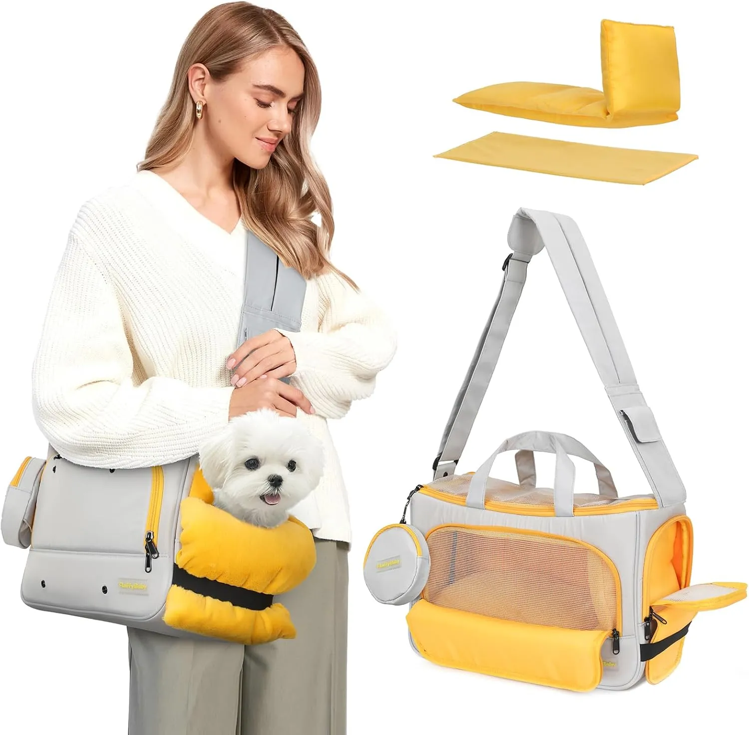 Small Dog Sling Carrier, Front Facing Dog Carrier Sling, Hands Free Pet Carriers Bag with Padded Adjustable Strap and Poop Dispenser Machine Washable for Small Dogs Cats Outdoor Travel