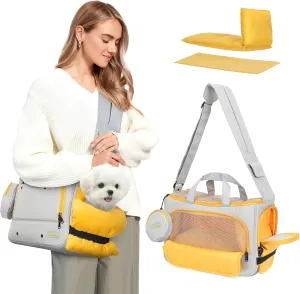 Small Dog Sling Carrier, Front Facing Dog Carrier Sling, Hands Free Pet Carriers Bag with Padded Adjustable Strap and Poop Dispenser Machine Washable for Small Dogs Cats Outdoor Travel