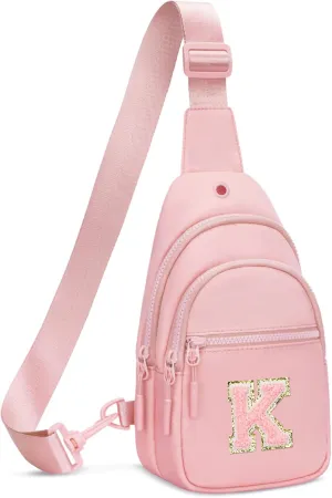 Small Initial Sling Crossbody Bags for Girls Women Fanny Pack Chest Bag Purse Personalized Birthday Gift - Pink - K