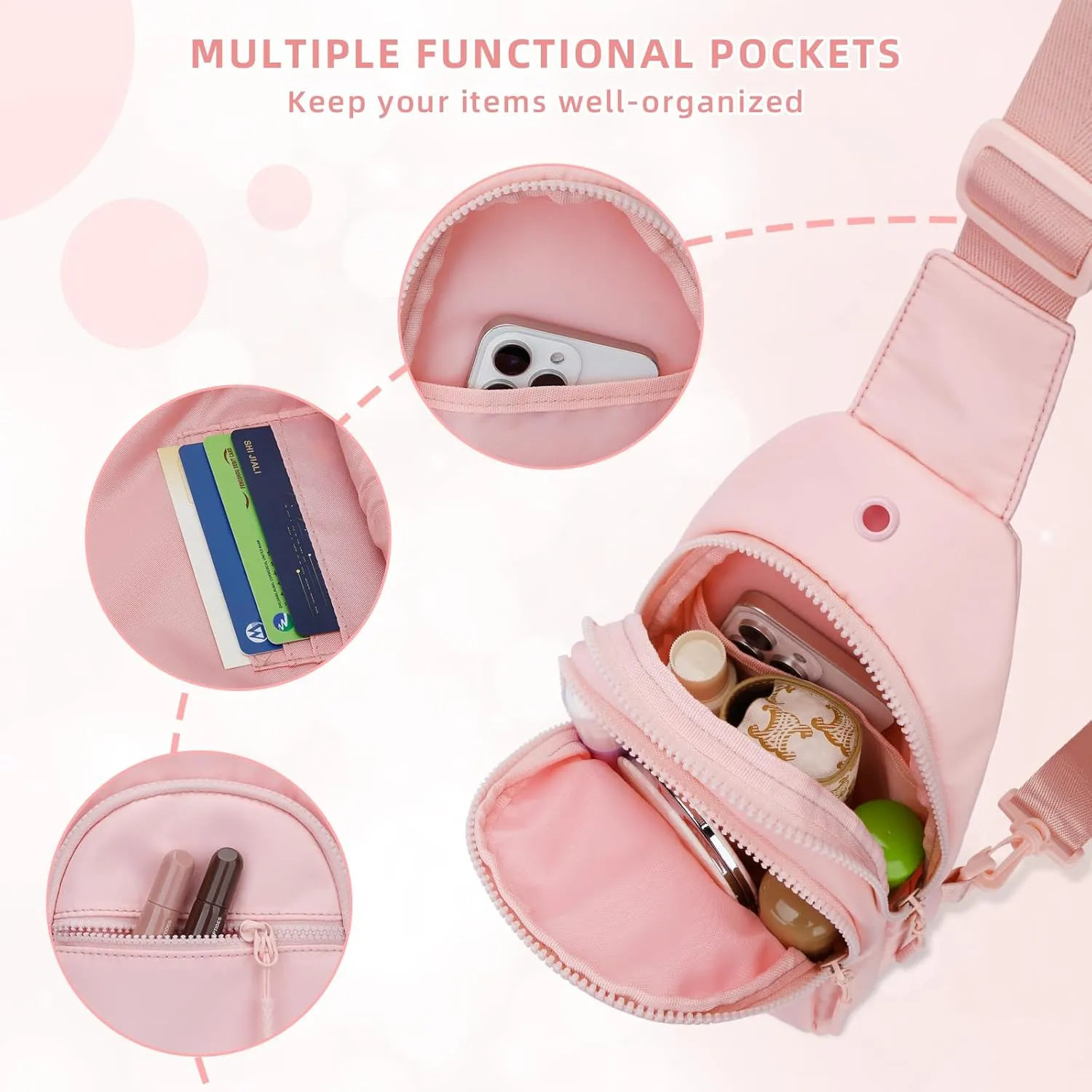 Small Initial Sling Crossbody Bags for Girls Women Fanny Pack Chest Bag Purse Personalized Birthday Gift - Pink - K