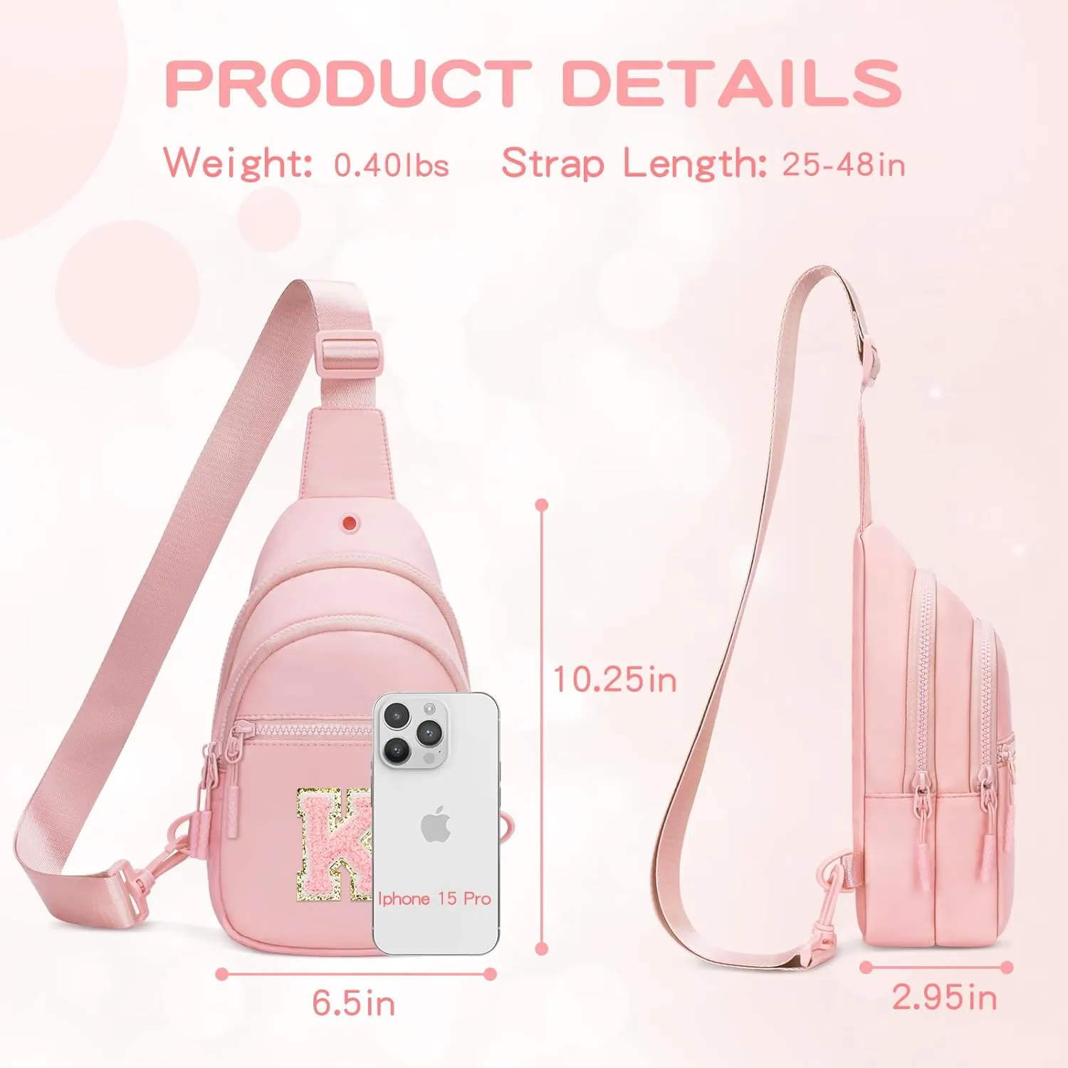 Small Initial Sling Crossbody Bags for Girls Women Fanny Pack Chest Bag Purse Personalized Birthday Gift - Pink - K