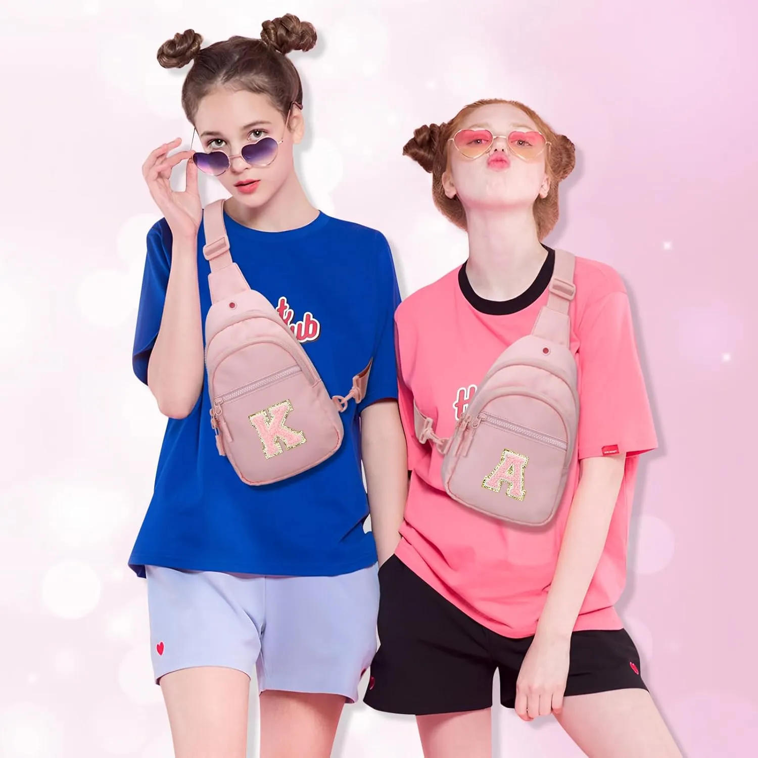 Small Initial Sling Crossbody Bags for Girls Women Fanny Pack Chest Bag Purse Personalized Birthday Gift - Pink - K