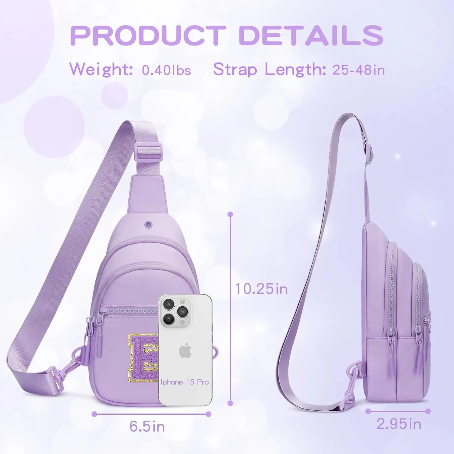 Small Initial Sling Crossbody Bags for Girls Women Fanny Pack Chest Bag Purse Personalized Birthday Gift - Purple - E