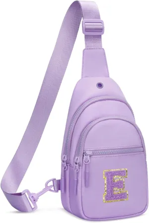Small Initial Sling Crossbody Bags for Girls Women Fanny Pack Chest Bag Purse Personalized Birthday Gift - Purple - E