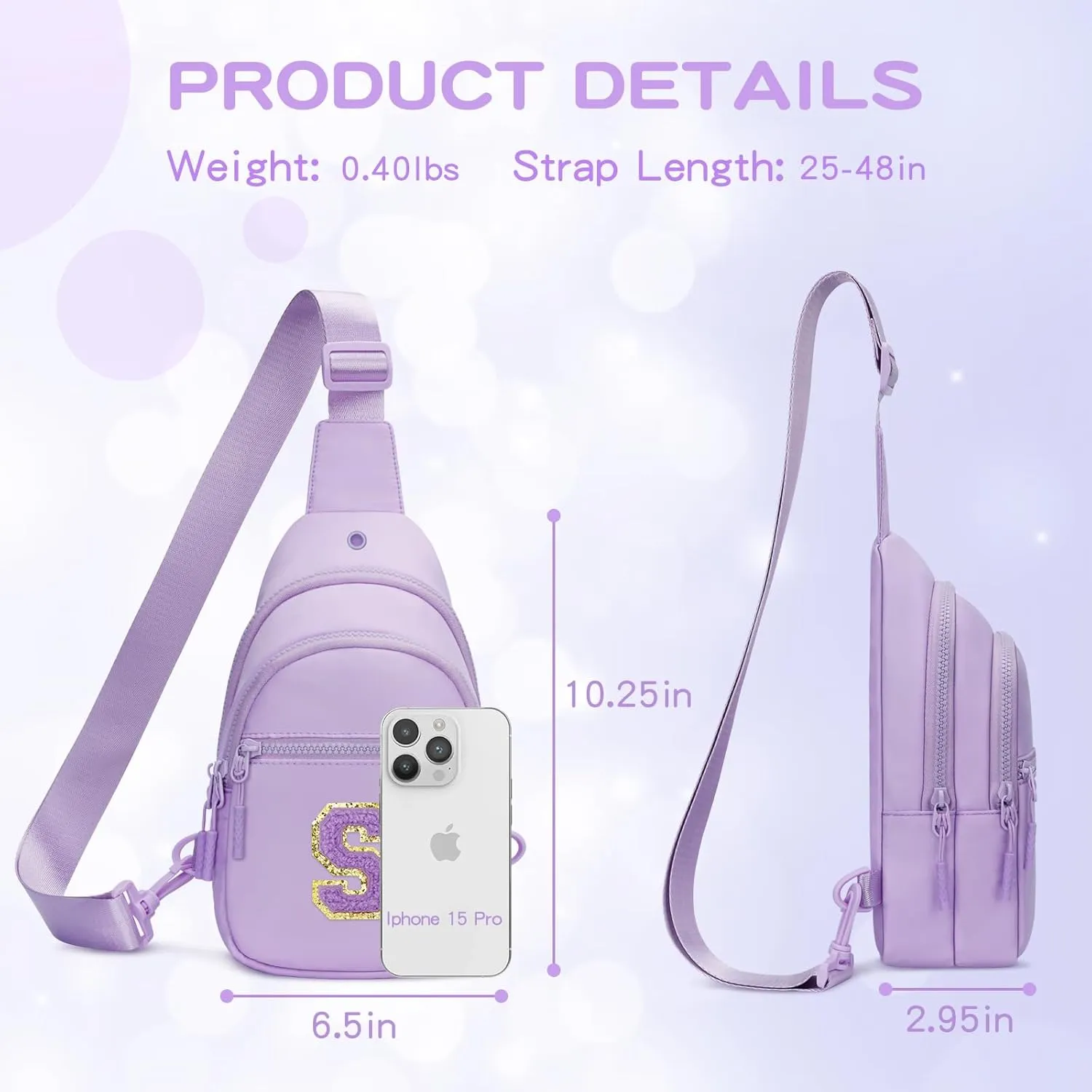 Small Initial Sling Crossbody Bags for Girls Women Fanny Pack Chest Bag Purse Personalized Birthday Gift - Purple - S