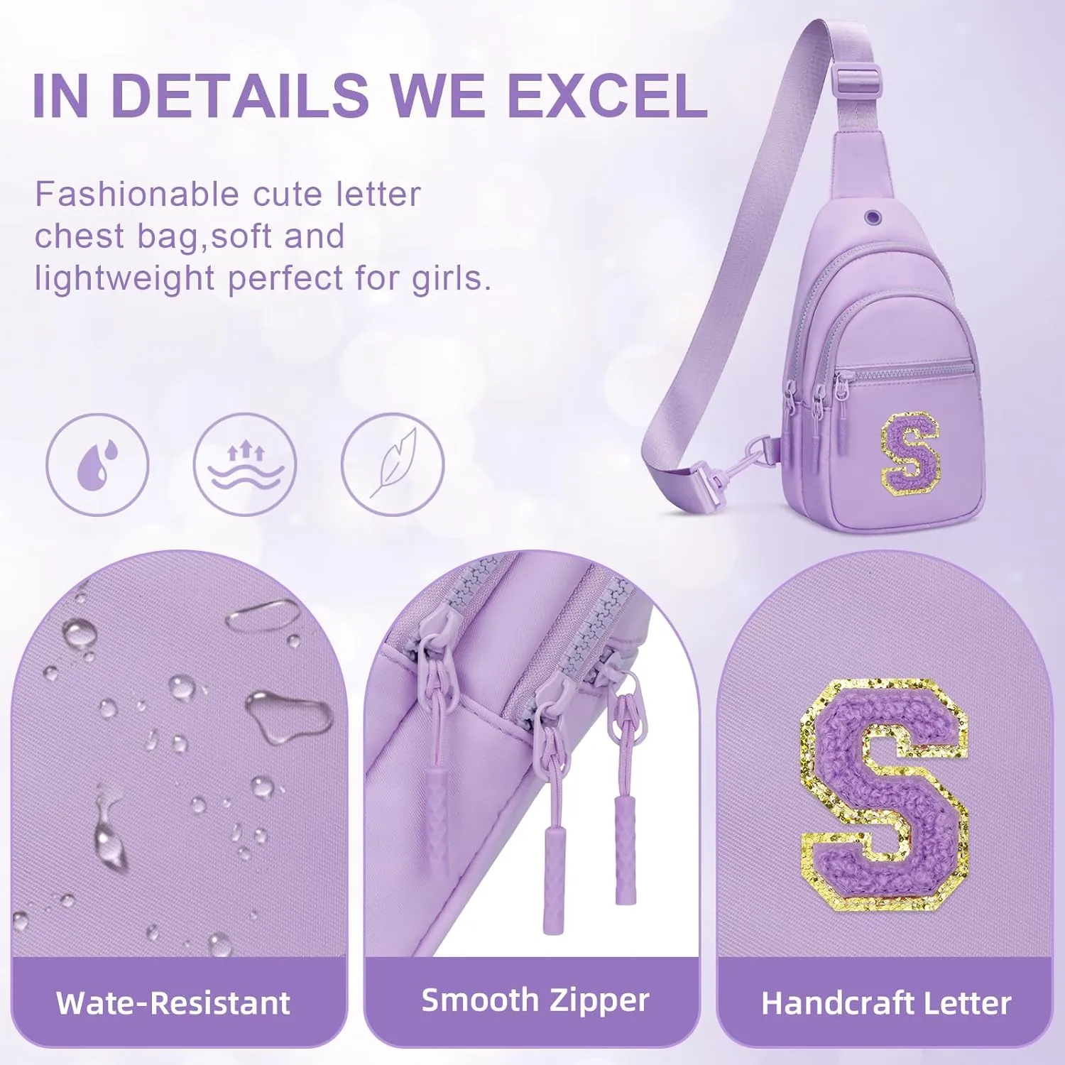 Small Initial Sling Crossbody Bags for Girls Women Fanny Pack Chest Bag Purse Personalized Birthday Gift - Purple - S