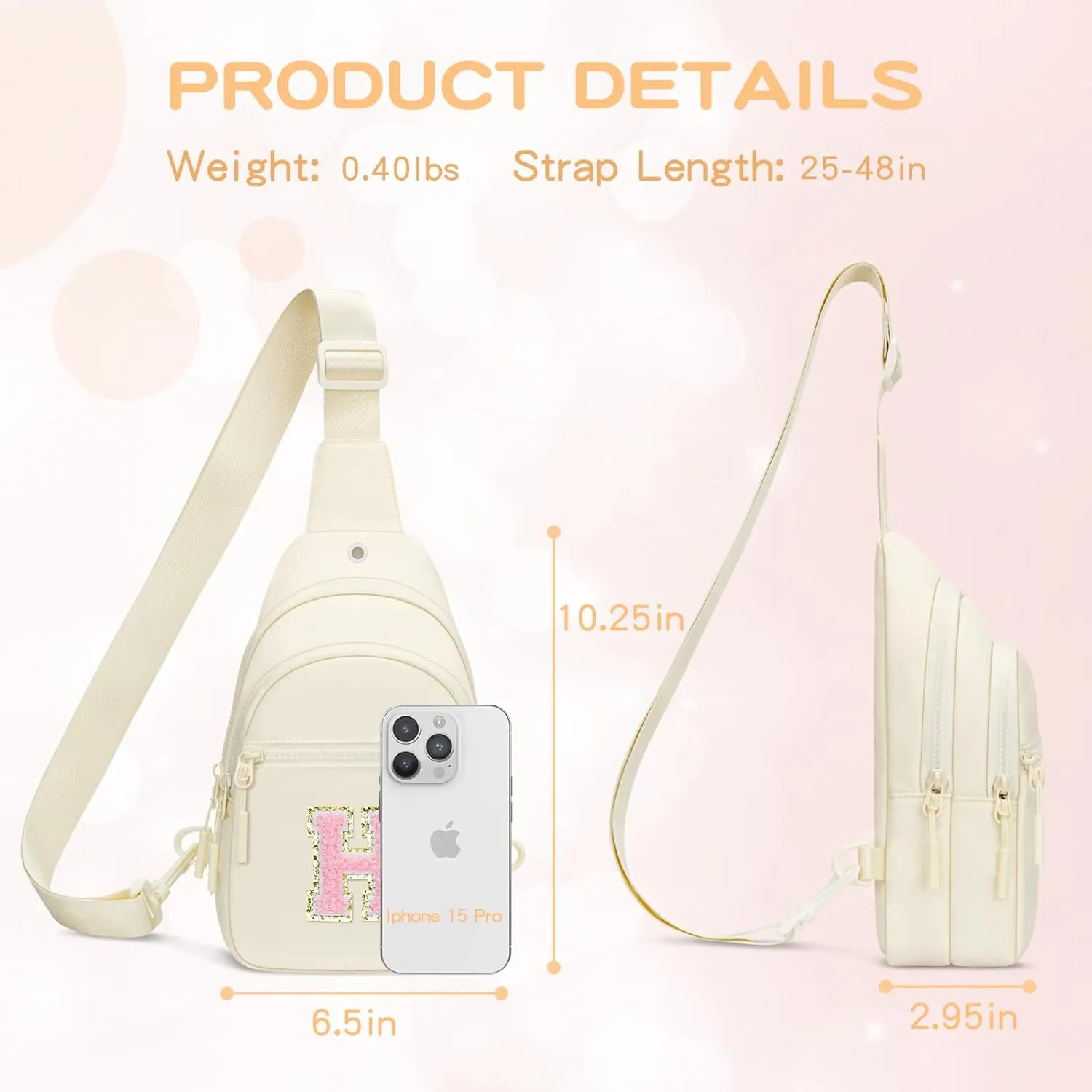Small Initial Sling Crossbody Bags for Girls Women Fanny Pack Chest Bag Purse Personalized Birthday Gift - White - H
