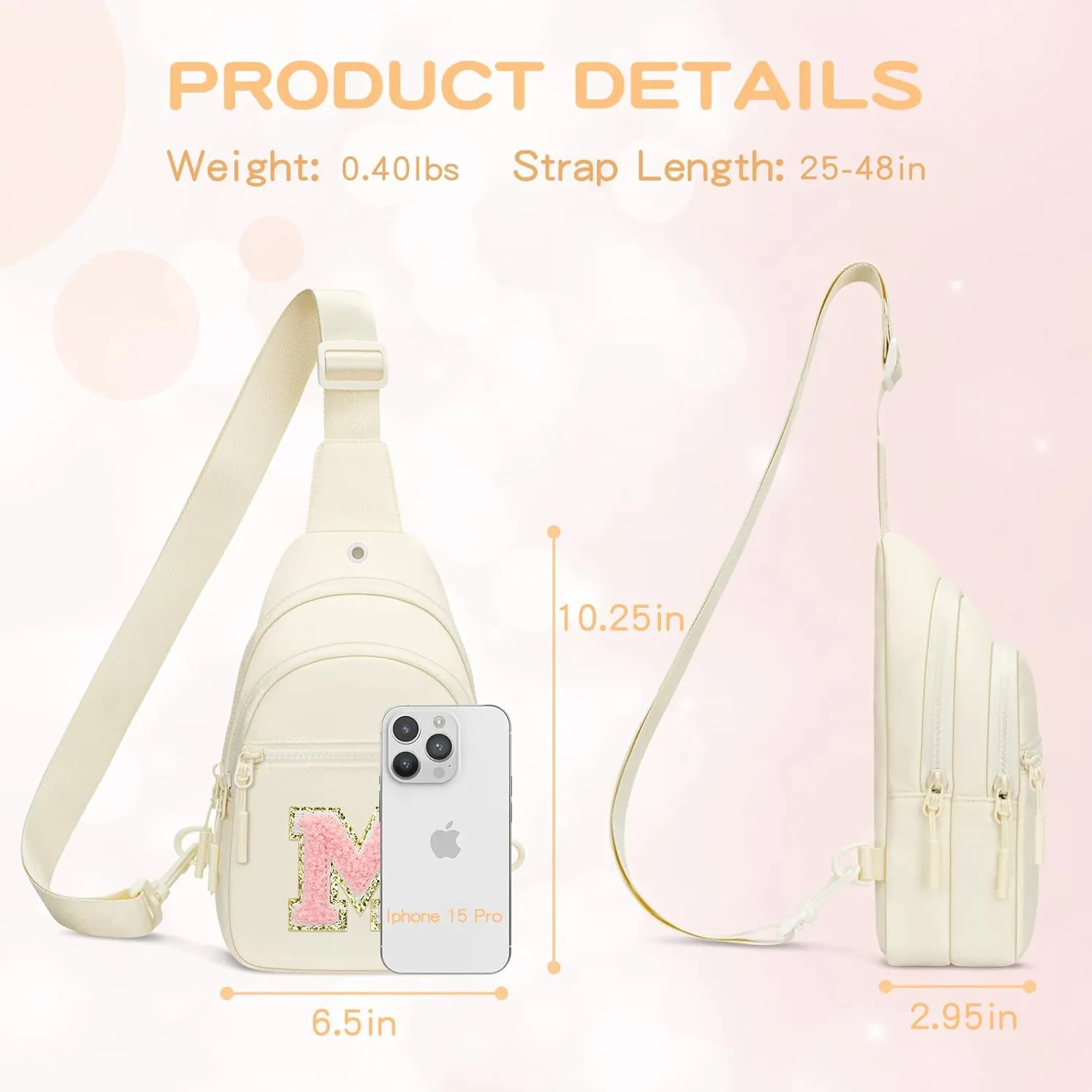 Small Initial Sling Crossbody Bags for Girls Women Fanny Pack Chest Bag Purse Personalized Birthday Gift - White - M