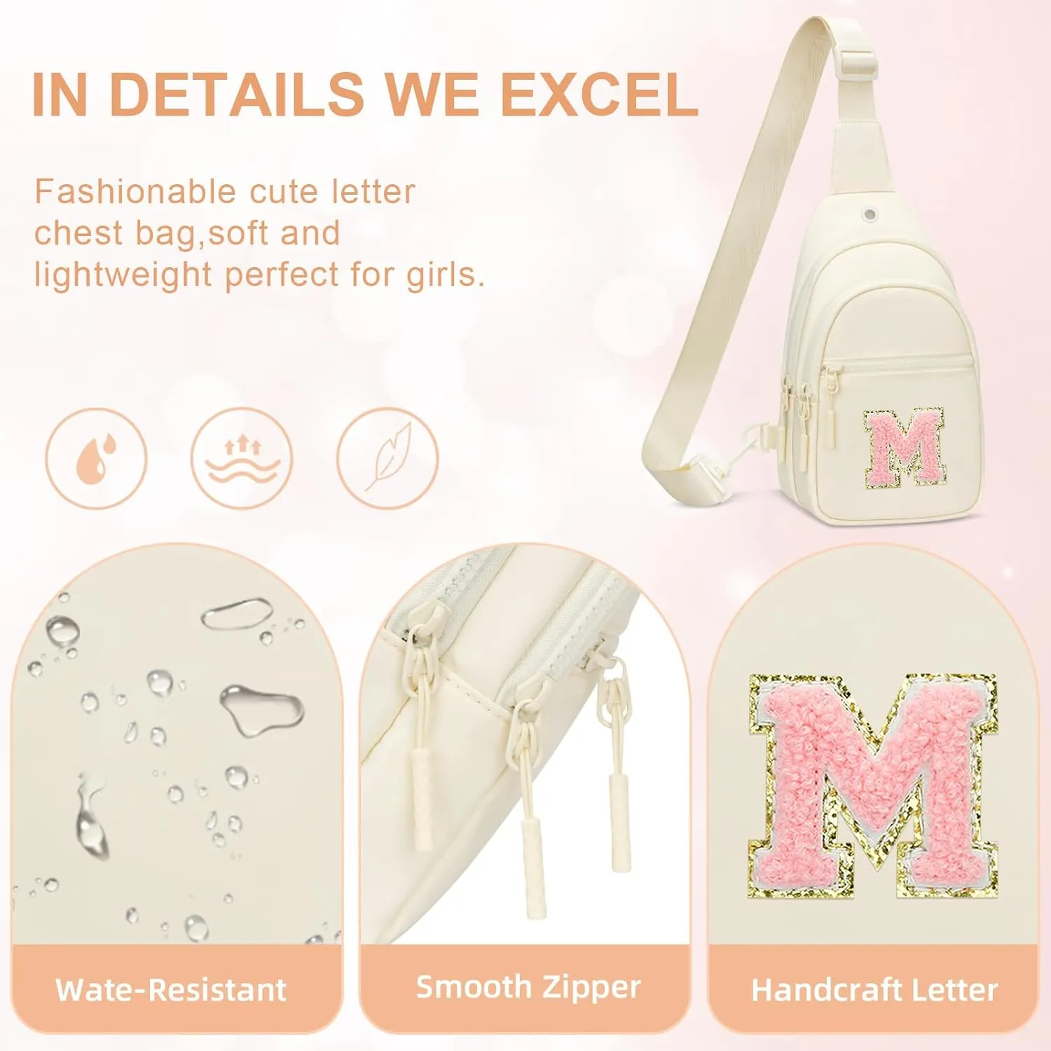 Small Initial Sling Crossbody Bags for Girls Women Fanny Pack Chest Bag Purse Personalized Birthday Gift - White - M