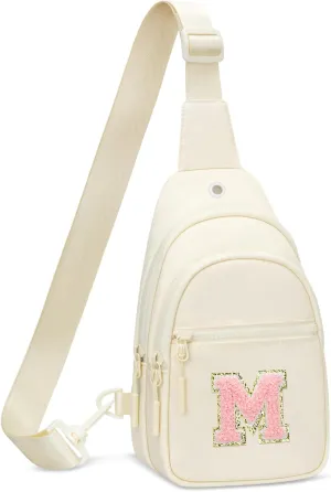 Small Initial Sling Crossbody Bags for Girls Women Fanny Pack Chest Bag Purse Personalized Birthday Gift - White - M