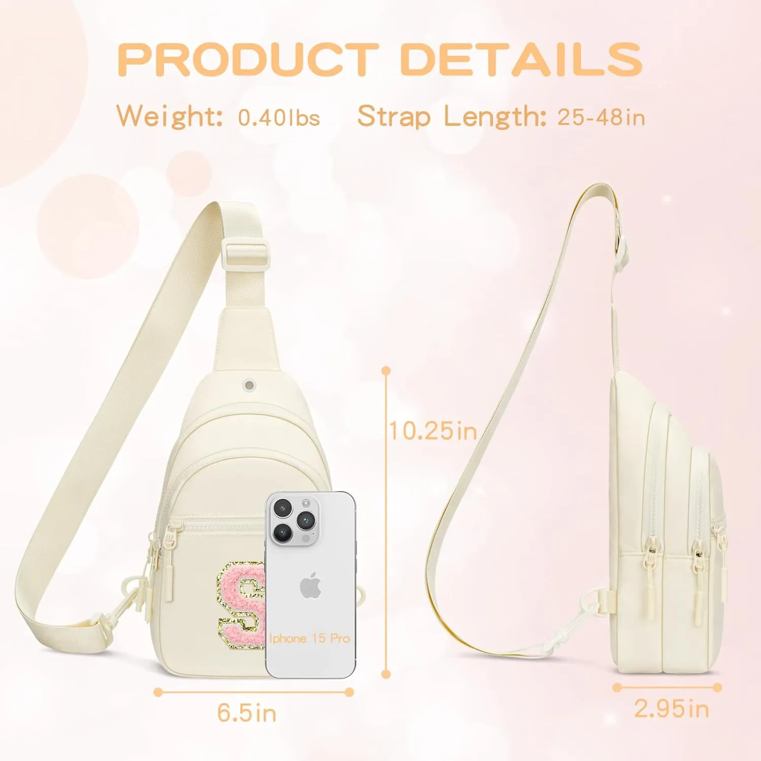 Small Initial Sling Crossbody Bags for Girls Women Fanny Pack Chest Bag Purse Personalized Birthday Gift - White - S