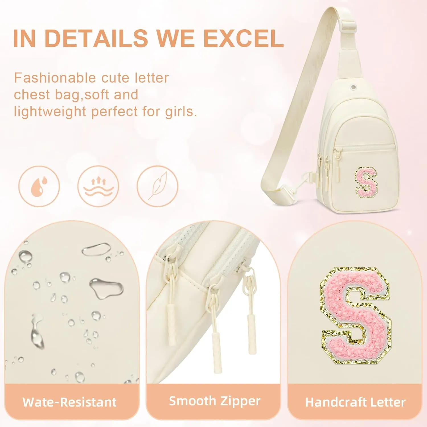 Small Initial Sling Crossbody Bags for Girls Women Fanny Pack Chest Bag Purse Personalized Birthday Gift - White - S