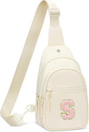 Small Initial Sling Crossbody Bags for Girls Women Fanny Pack Chest Bag Purse Personalized Birthday Gift - White - S