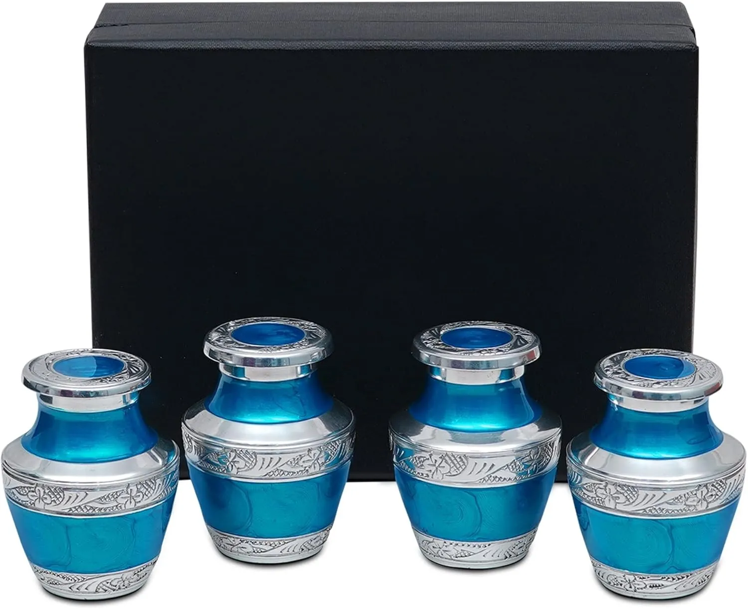 Small Keepsake Urns for Human Ashes, 4-Pack – Mini Blue Cremation Urns for Ashes, Secure Lids & Storage Bags