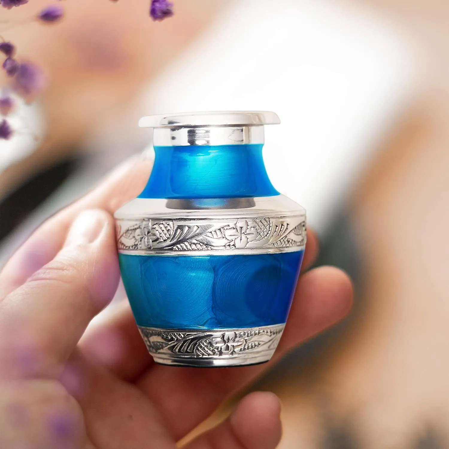 Small Keepsake Urns for Human Ashes, 4-Pack – Mini Blue Cremation Urns for Ashes, Secure Lids & Storage Bags
