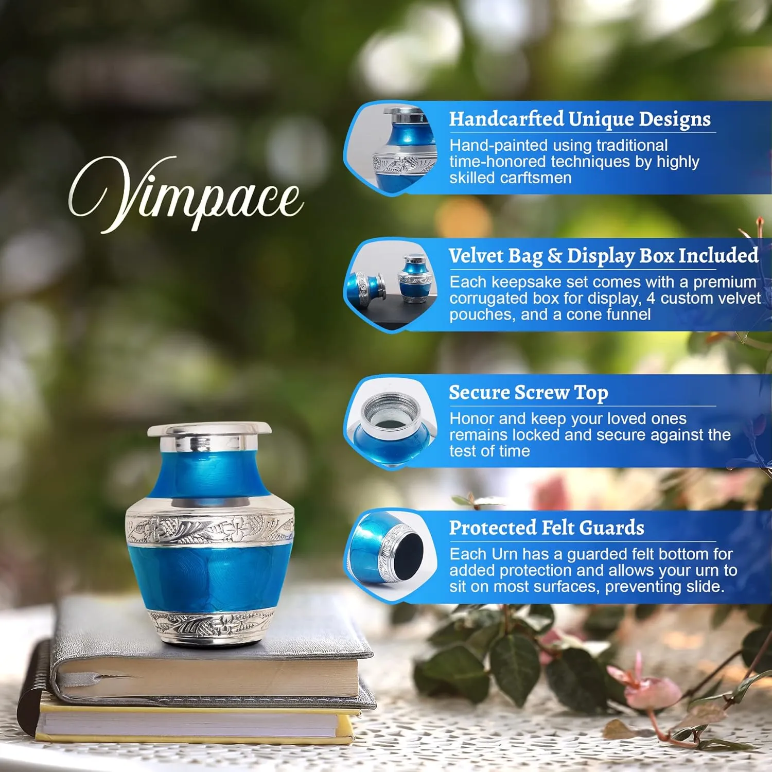Small Keepsake Urns for Human Ashes, 4-Pack – Mini Blue Cremation Urns for Ashes, Secure Lids & Storage Bags