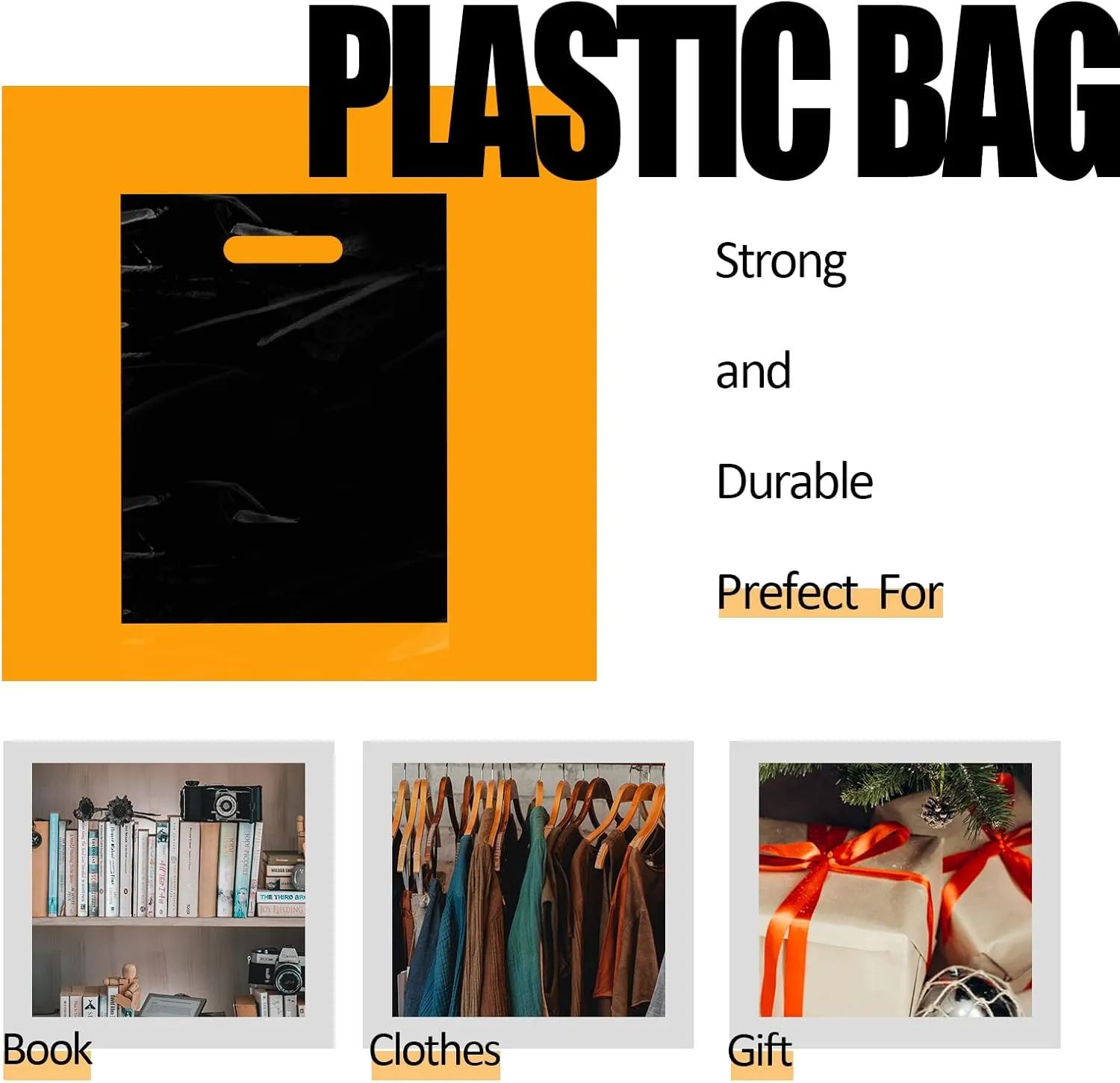 Small Merchandise Bags 200Pcs 9x12 Inch Glossy Plastic Retail Merchandise Bags for Small Business Retail Shopping Bags for Stores, Boutique, Party, Gift, and More Reusable Plastic Thank You