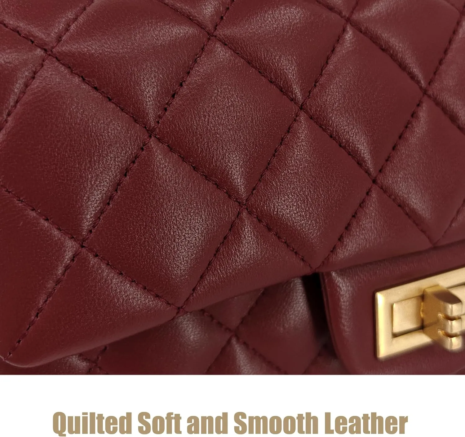 Small Quilted Crossbody Bags for Women, Genuine Leather Shoulder Bag w/Gold Chain Strap, Soft Mini Top Handle Flap Purse