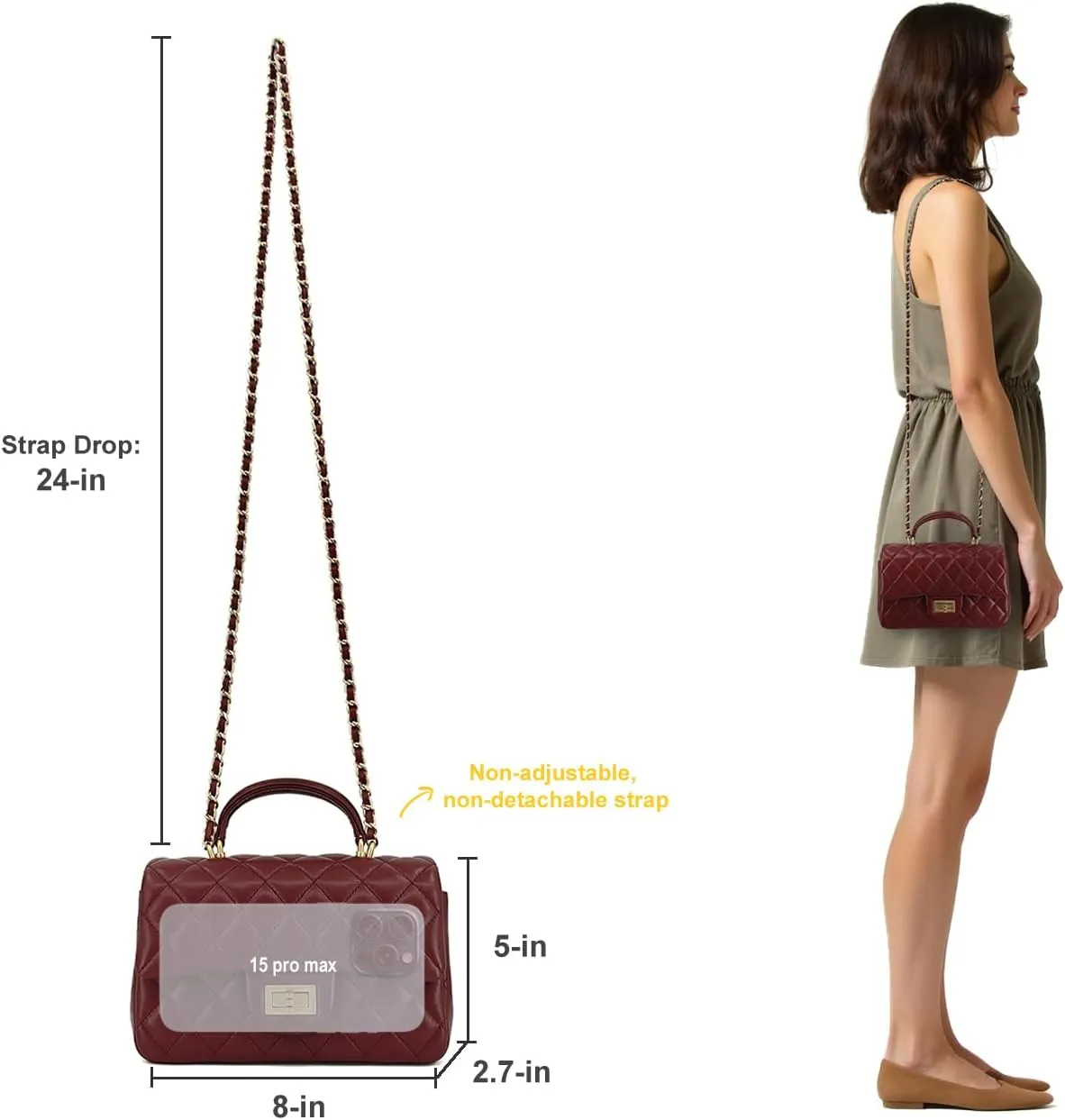 Small Quilted Crossbody Bags for Women, Genuine Leather Shoulder Bag w/Gold Chain Strap, Soft Mini Top Handle Flap Purse